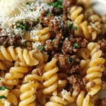 Beef and Rotini in Garlic Parmesan Sauce is delicious!