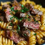One-Pot Creamy Spicy Garlic Butter Steak & Pasta