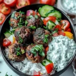 Greek Meatball Bowl with Tzatziki, Rice & Fresh Veggies