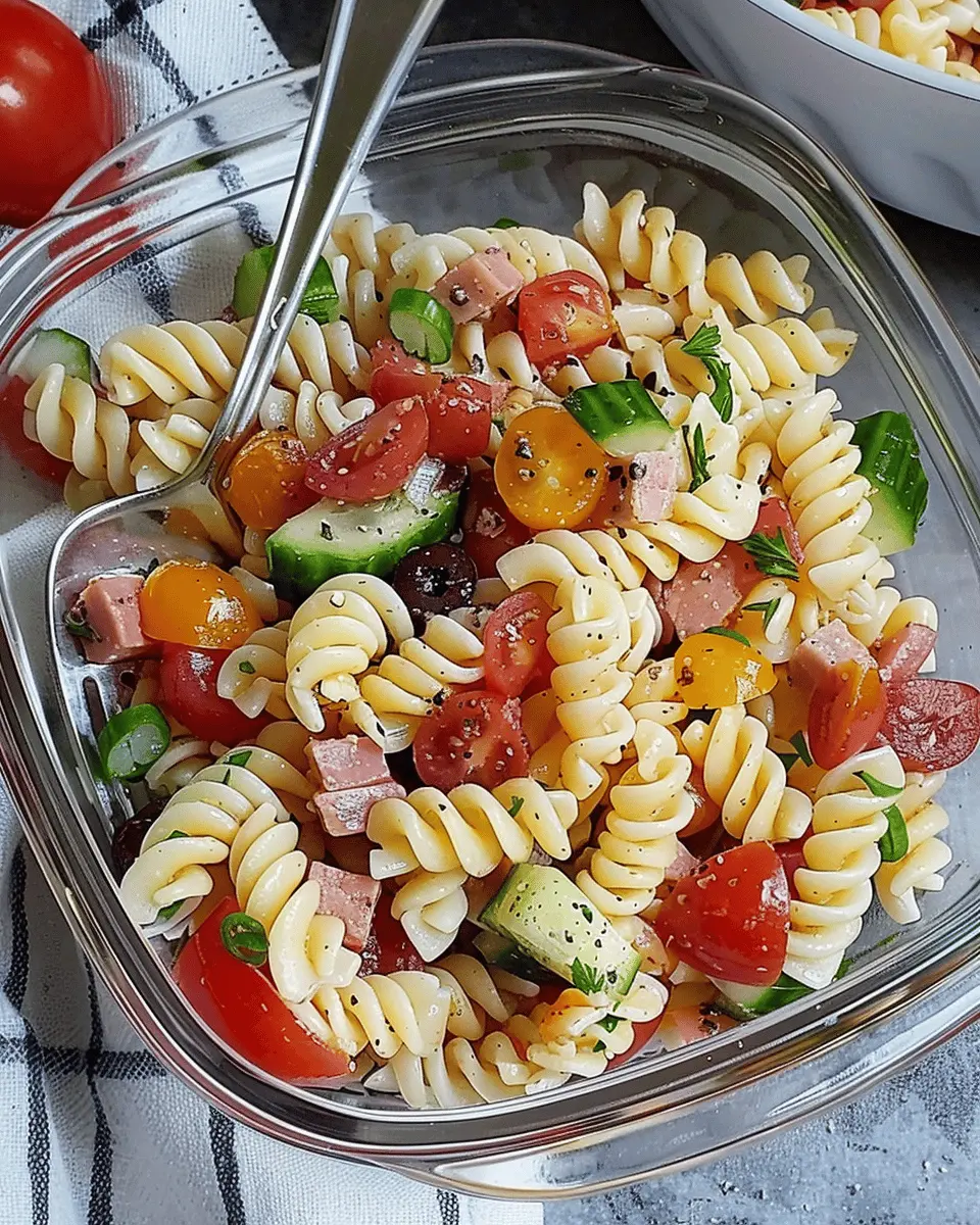 High Protein Italian Pasta Salad with Turkey Bacon and Chicken Ham