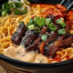 Spicy Korean Ramen with Grilled Beef & Creamy Sauce