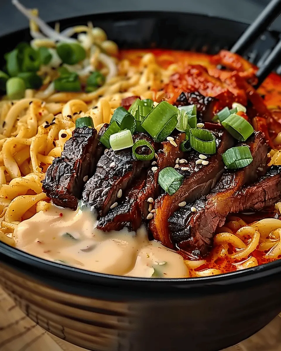 Spicy Korean Ramen with Grilled Beef: Indulgent Creamy Sauce Recipe