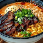 Spicy Korean Ramen with Grilled Beef & Creamy Sauce
