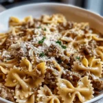 Creamy Parmesan Garlic Beef Bowtie Pasta