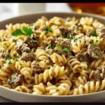 Beef and Rotini in Garlic Parmesan Sauce is delicious!