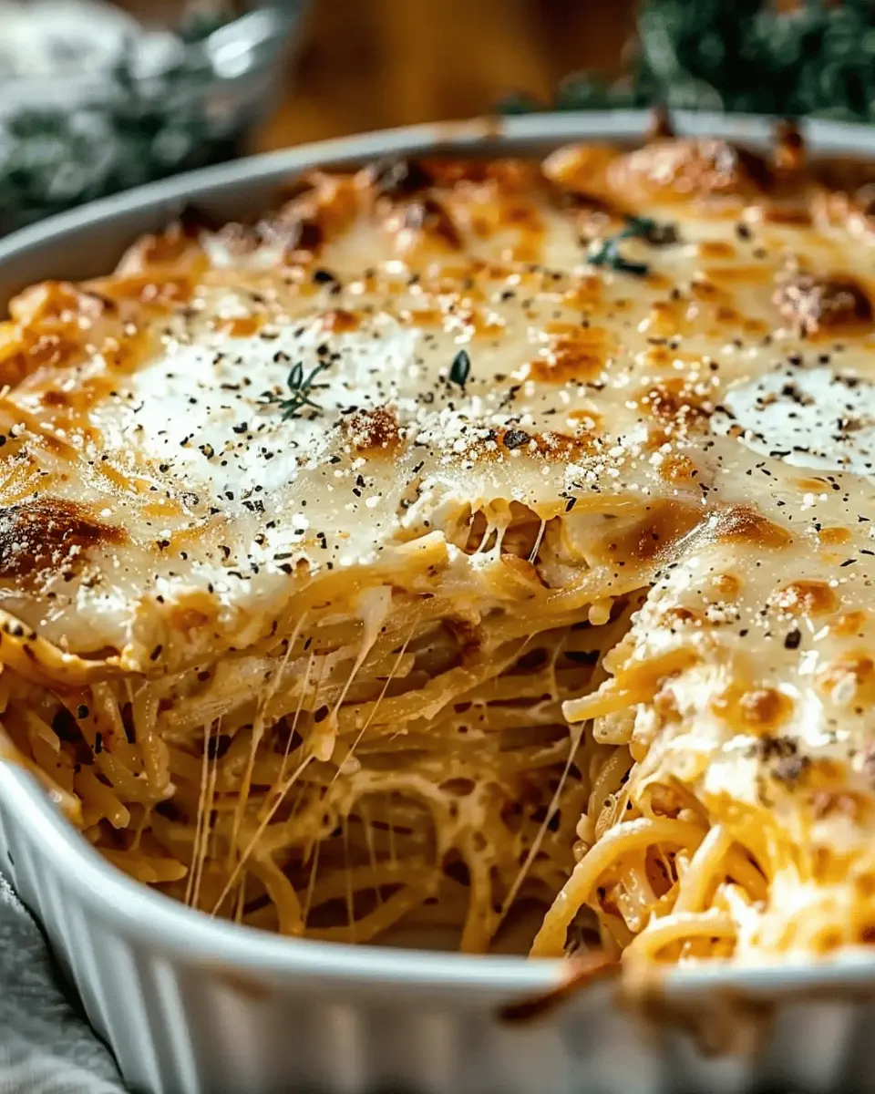 Baked Cream Cheese Spaghetti Casserole Recipe with Turkey Bacon Delights