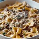 Creamy Parmesan Garlic Beef Bowtie Pasta