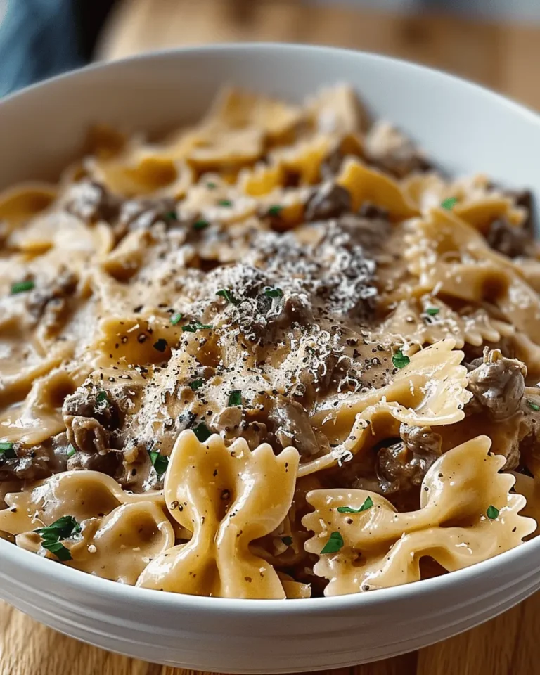 Creamy Parmesan Garlic Beef Bowtie Pasta