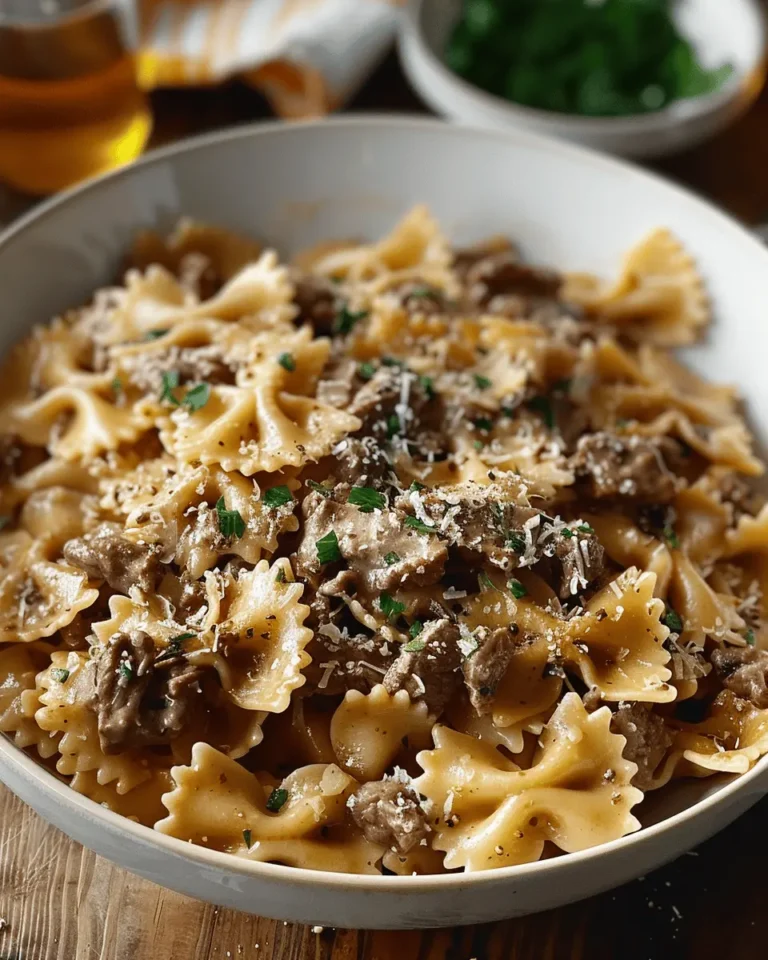 Creamy Parmesan Garlic Beef Bowtie Pasta