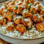 Easy Honey Garlic Chicken Bites Over Creamy Rice Recipe