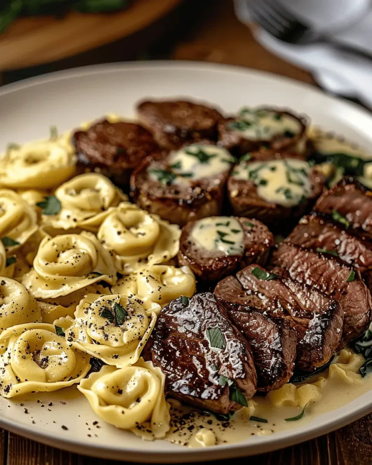 Garlic Butter Steak with Cheesy Alfredo Tortellini