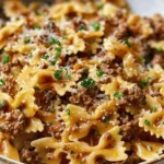 Garlic Butter Bowtie Pasta with Ground Beef Recipe