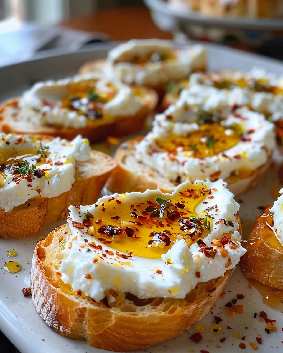 Sweet and Spicy Whipped Feta Crostini with Hot Honey Delight