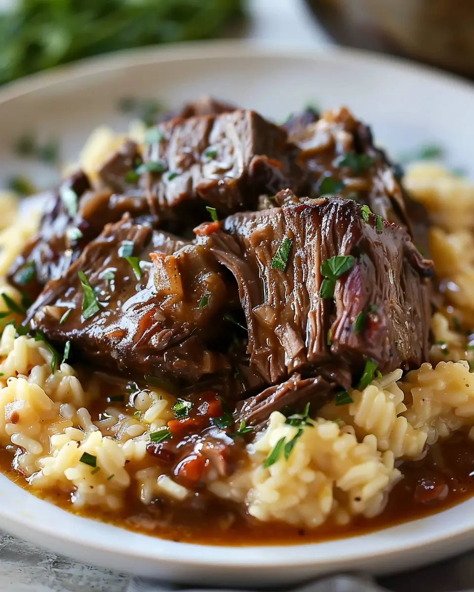 Slow-Braised Pot Roast: Comforting Parmesan Risotto Delight
