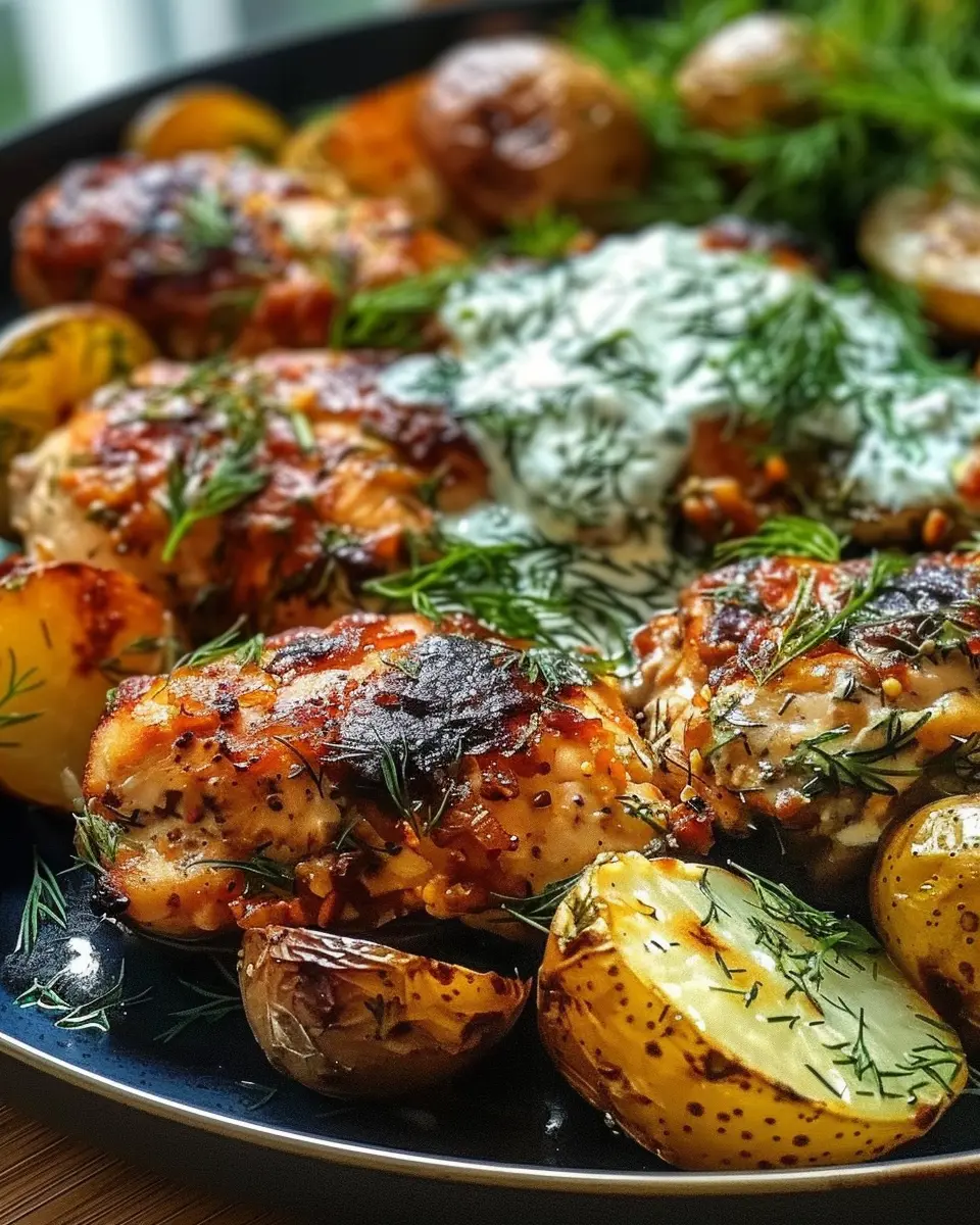 Spicy Yogurt Marinated Chicken with Creamy Dill Feta Delight