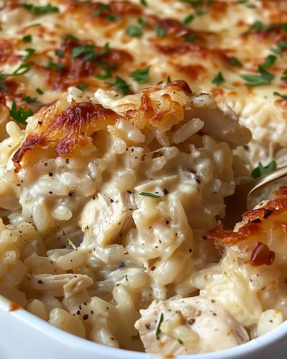 Dump-and-Bake Chicken Alfredo: Easy Turkey Bacon Rice Casserole